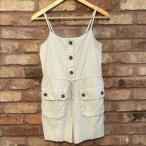 Forever 21 Romper - linen blend with faux buttons and drawstring waist - Small